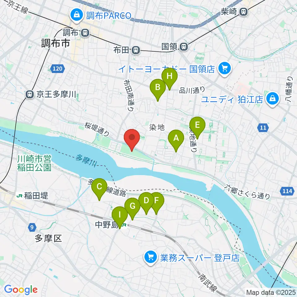 三菱養和会 調布グラウンド周辺のカフェ一覧地図