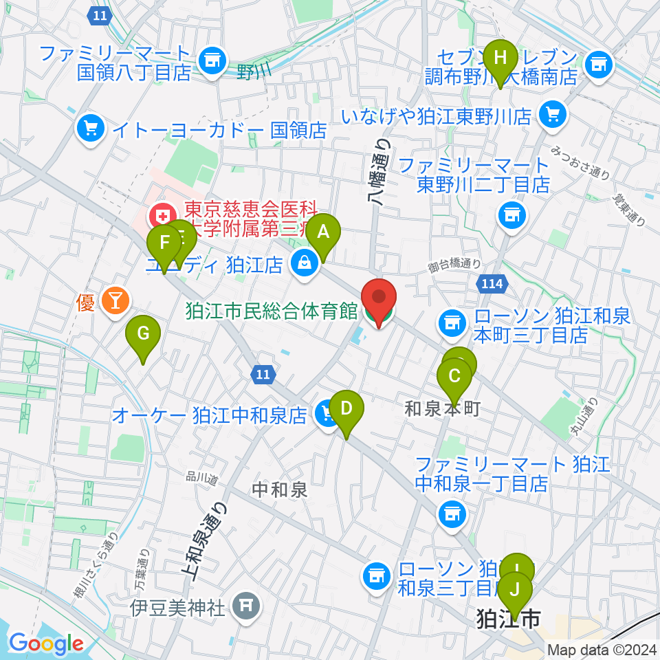 狛江市民総合体育館周辺のカフェ一覧地図