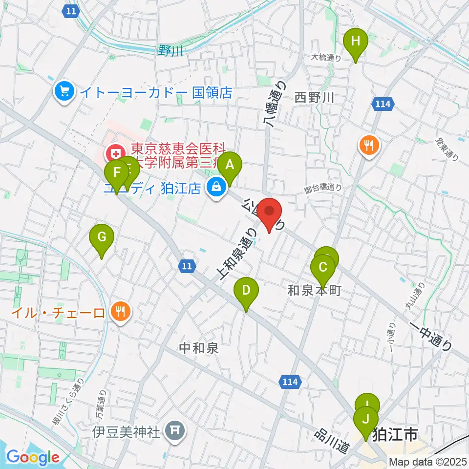 狛江市民総合体育館周辺のカフェ一覧地図