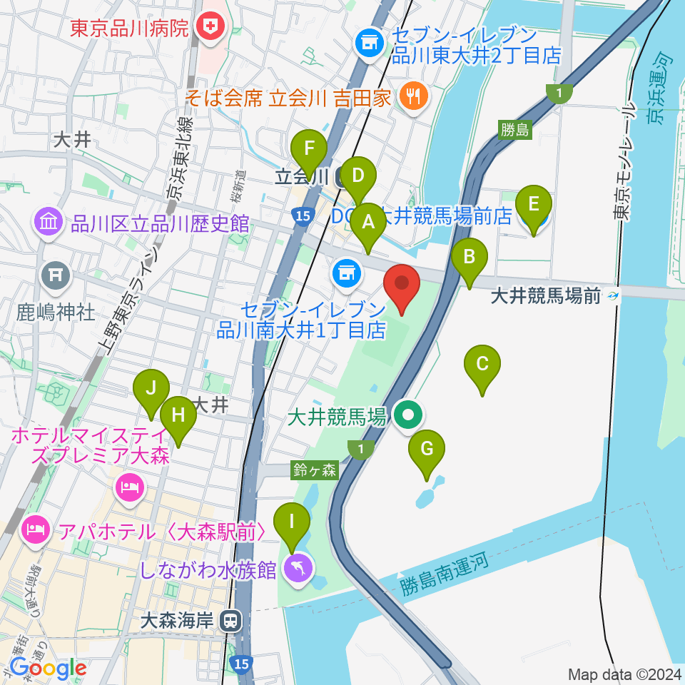 しながわ区民公園こどもサッカー場周辺のカフェ一覧地図