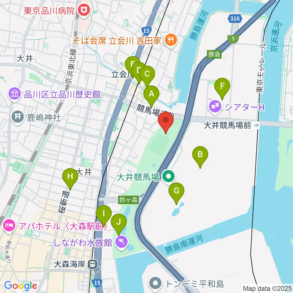 しながわ区民公園こどもサッカー場周辺のカフェ一覧地図