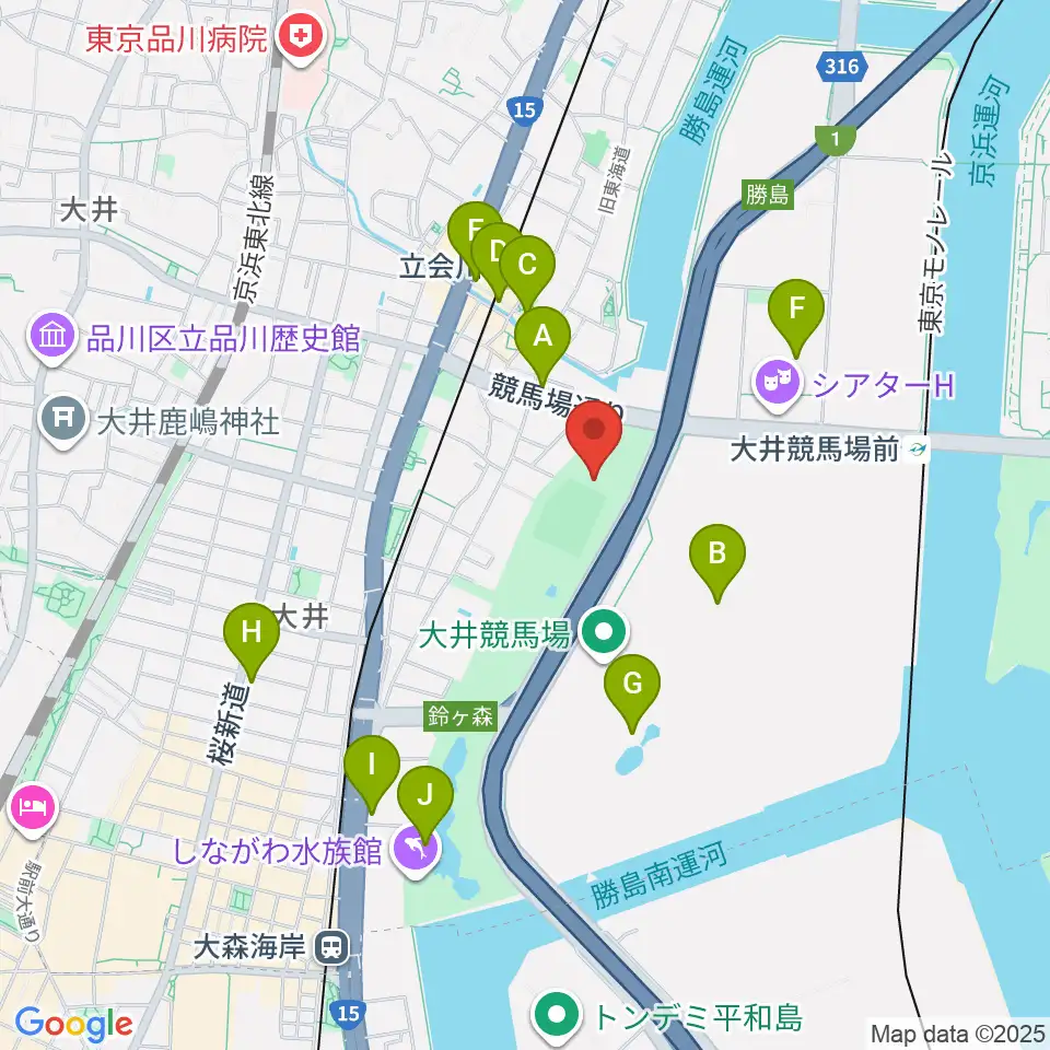 しながわ区民公園こどもサッカー場周辺のカフェ一覧地図