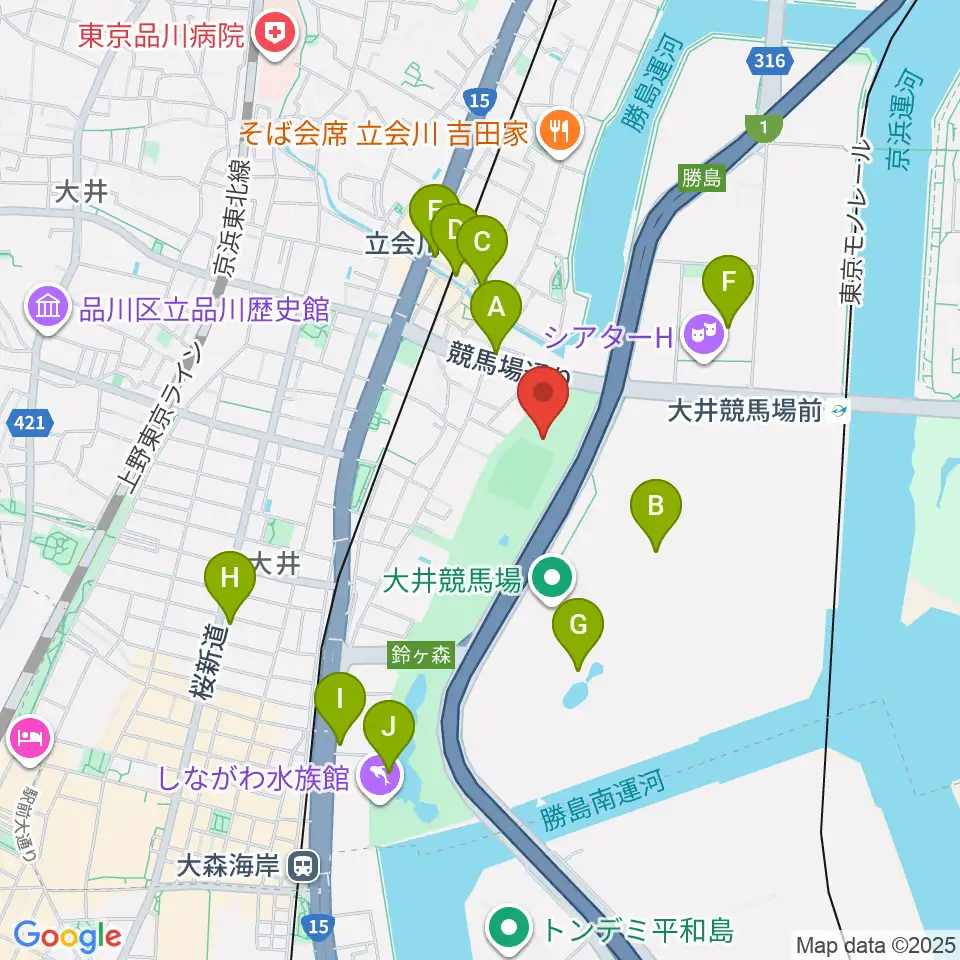 しながわ区民公園こどもサッカー場周辺のカフェ一覧地図