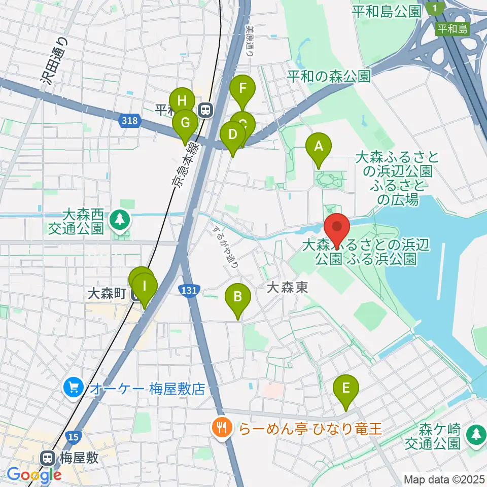 大森ふるさとの浜辺公園フットサル場周辺のカフェ一覧地図