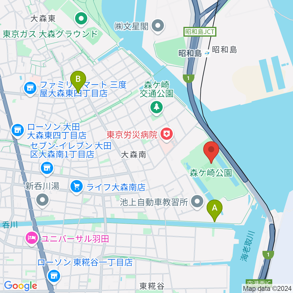 森ケ崎公園サッカー場周辺のカフェ一覧地図