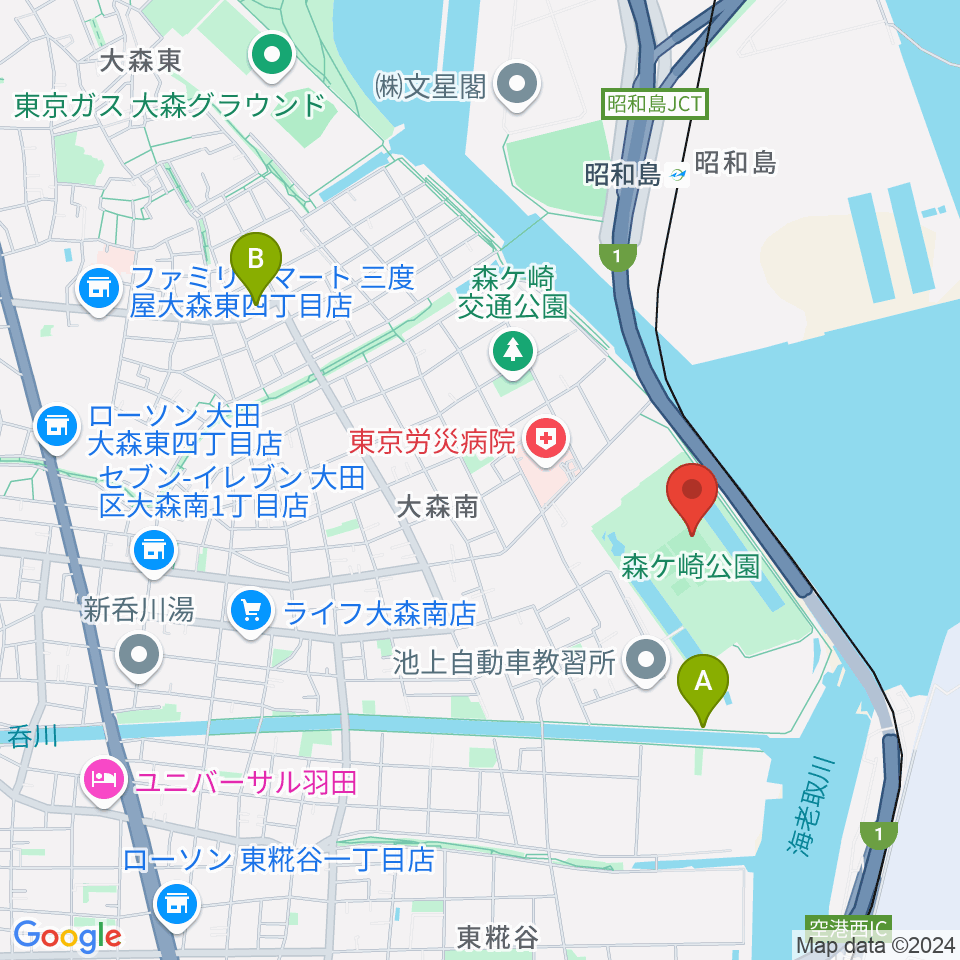 森ケ崎公園サッカー場周辺のカフェ一覧地図