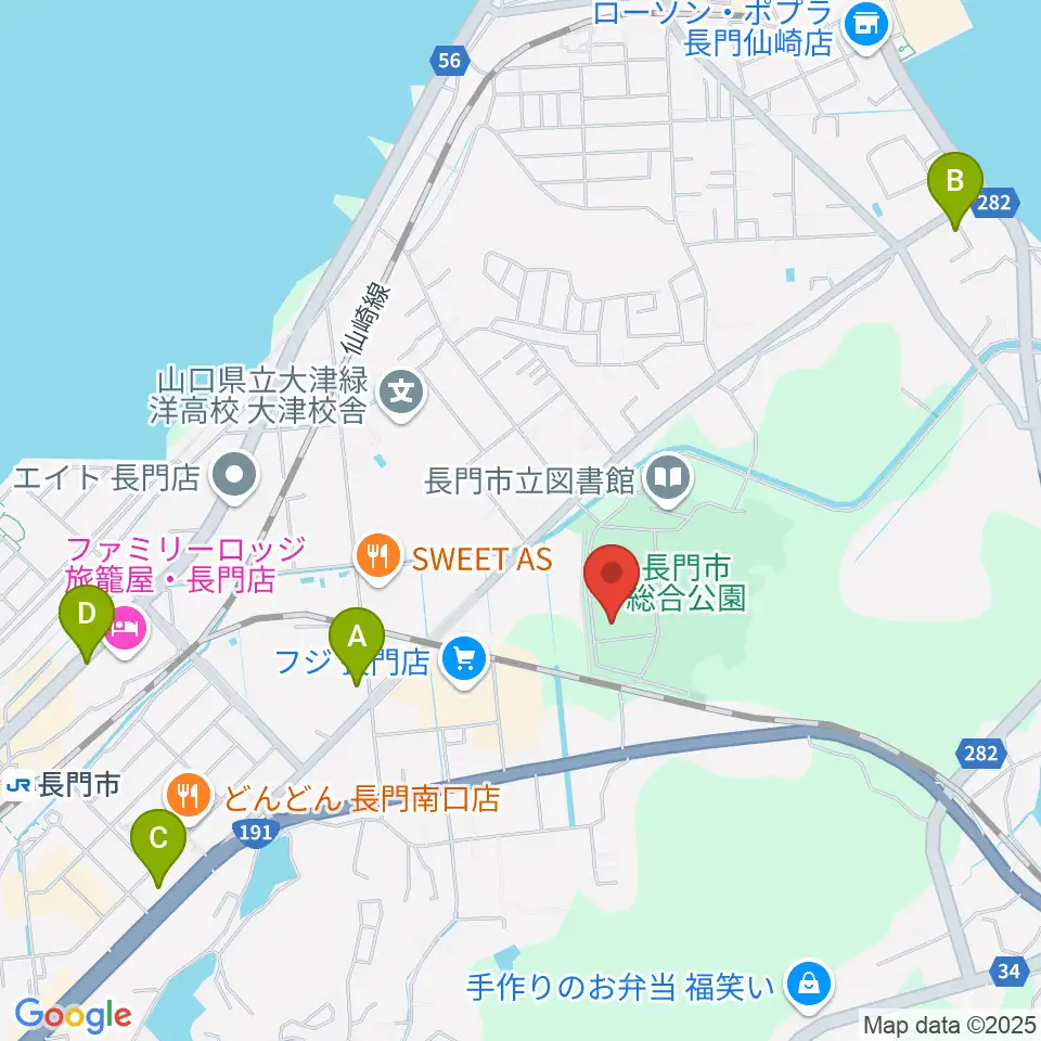 ながと総合体育館周辺のカフェ一覧地図