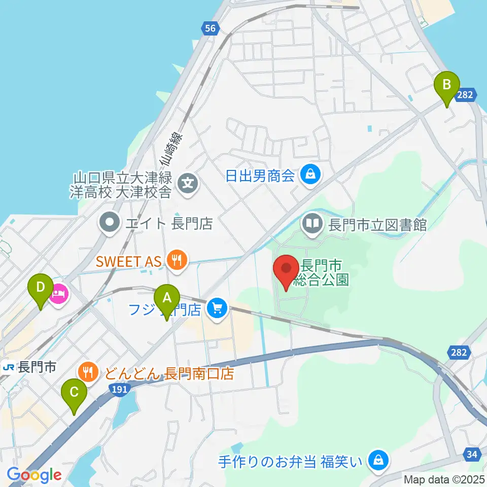 ながと総合体育館周辺のカフェ一覧地図