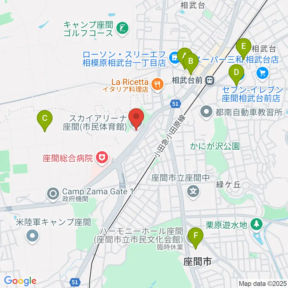 スカイアリーナ座間周辺のカフェ一覧地図