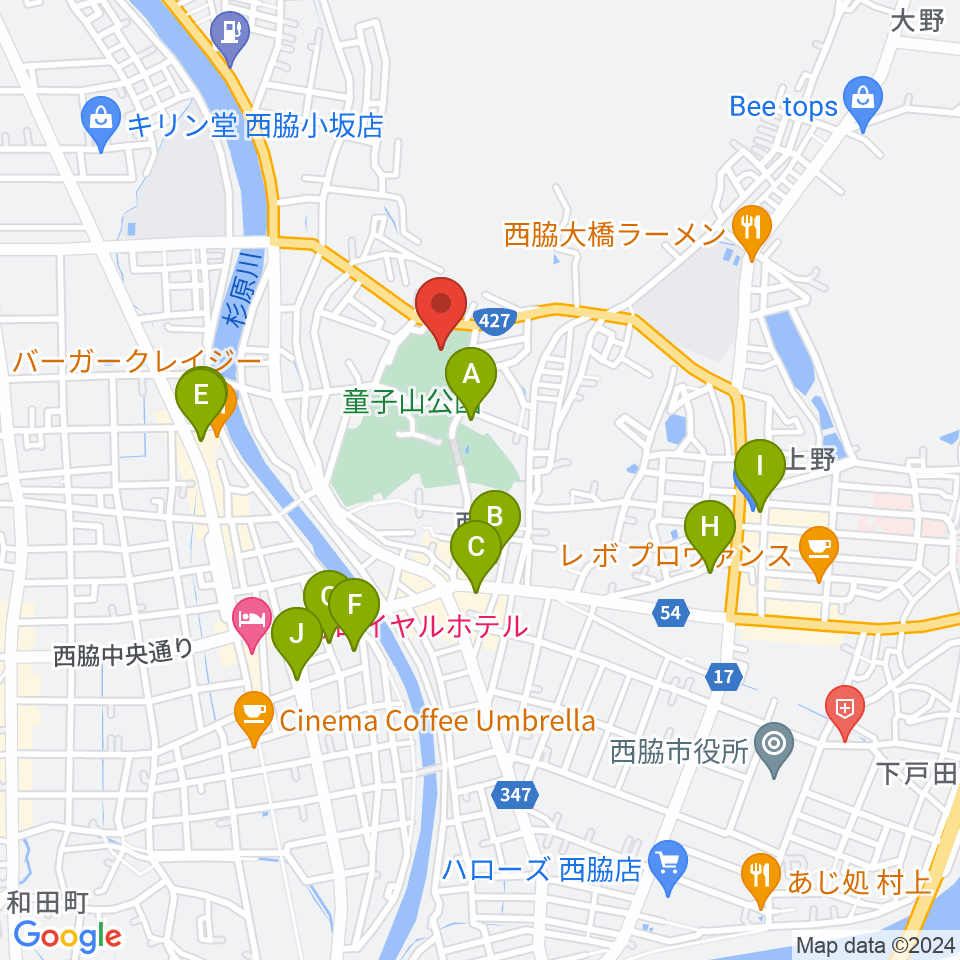 西脇市総合市民センター周辺のカフェ一覧地図