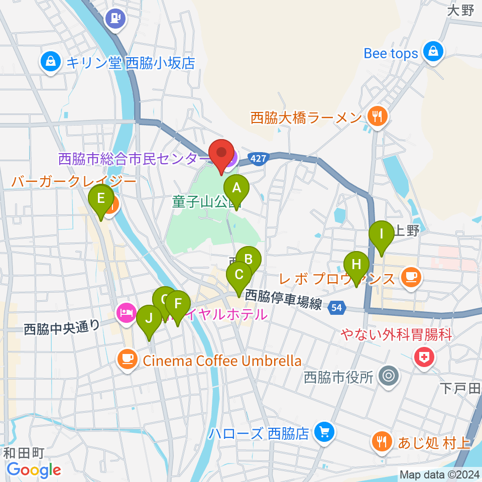 西脇市総合市民センター周辺のカフェ一覧地図