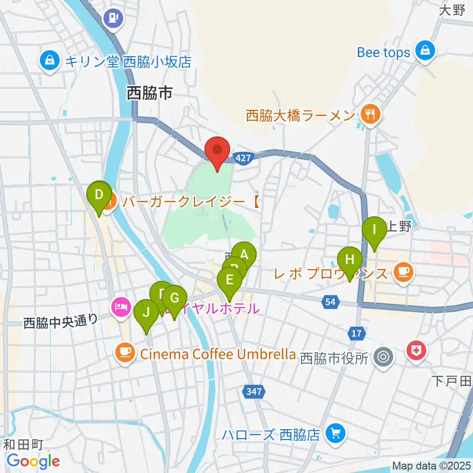 西脇市総合市民センター周辺のカフェ一覧地図