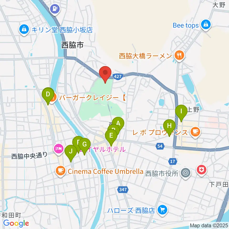 西脇市総合市民センター周辺のカフェ一覧地図