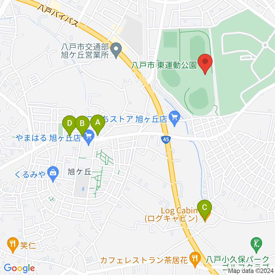 八戸市東体育館周辺のカフェ一覧地図