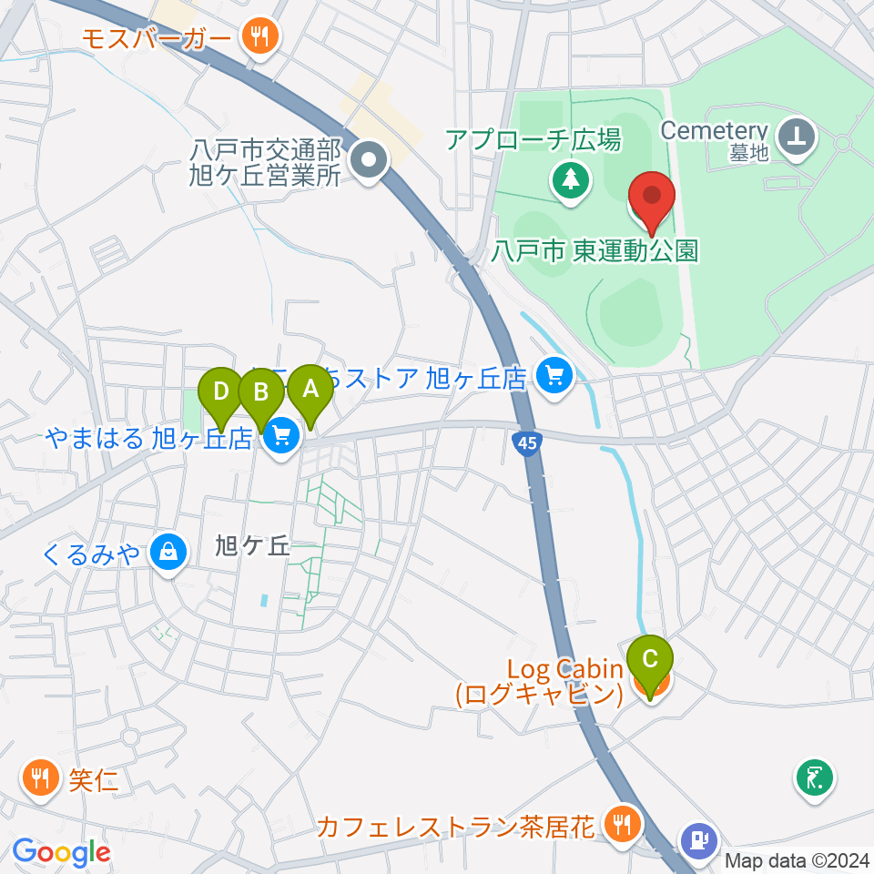 八戸市東体育館周辺のカフェ一覧地図