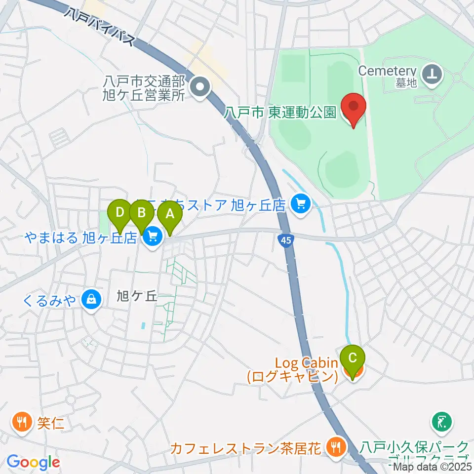 八戸市東体育館周辺のカフェ一覧地図