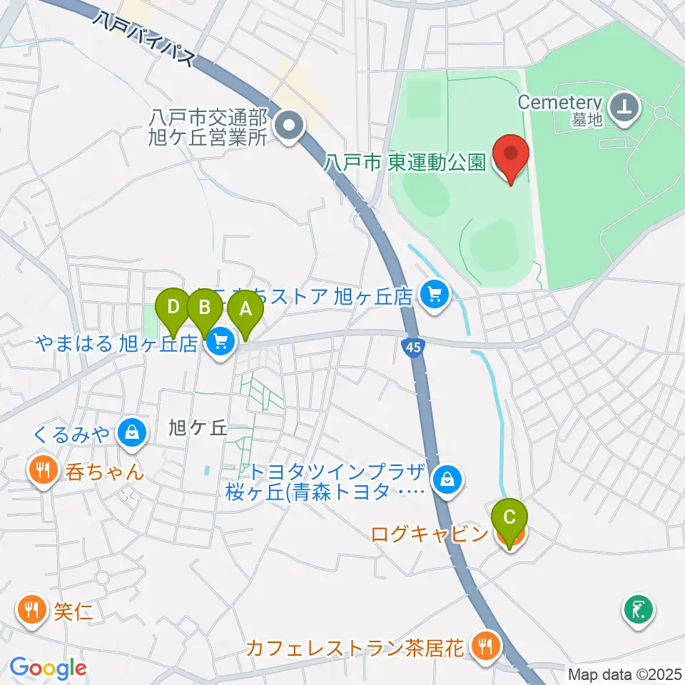 八戸市東体育館周辺のカフェ一覧地図