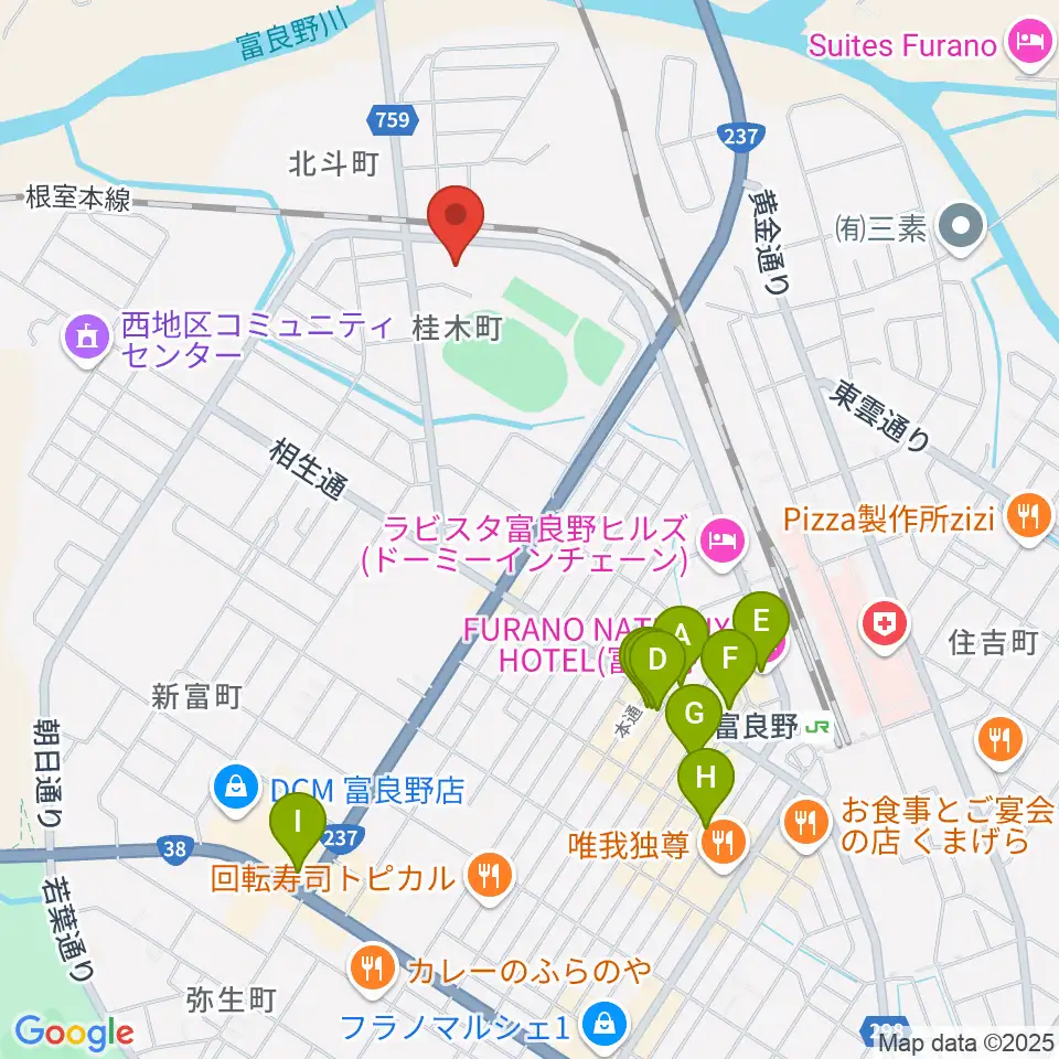 富良野スポーツセンター周辺のカフェ一覧地図