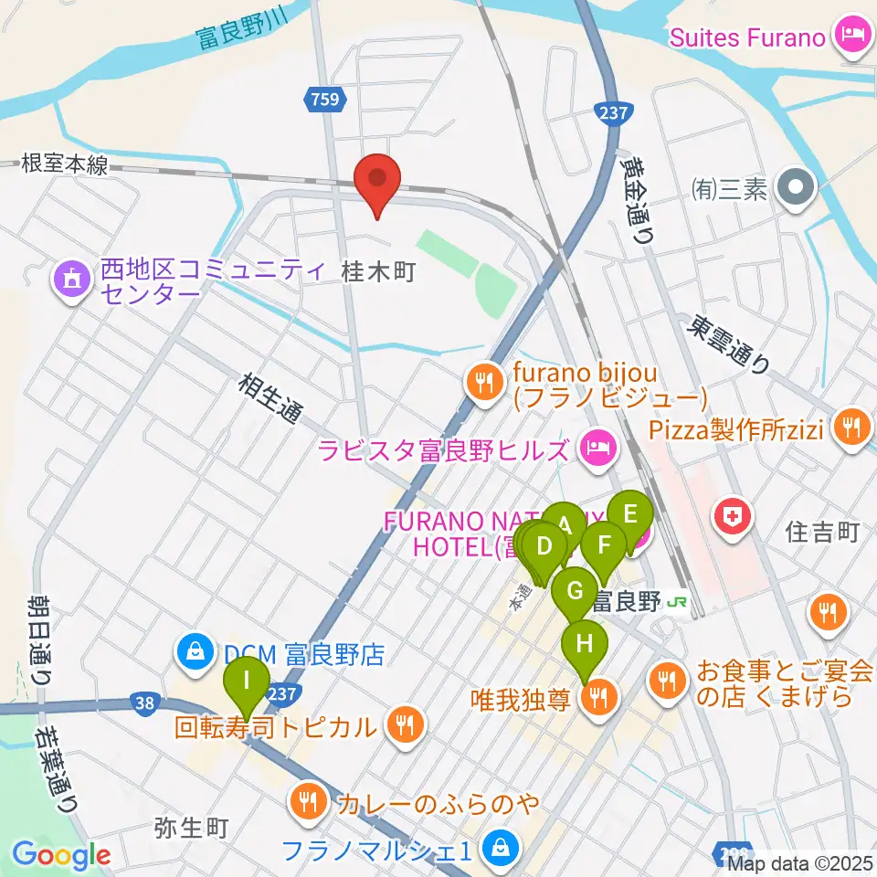富良野スポーツセンター周辺のカフェ一覧地図