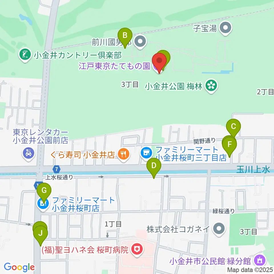 江戸東京たてもの園周辺のカフェ一覧地図