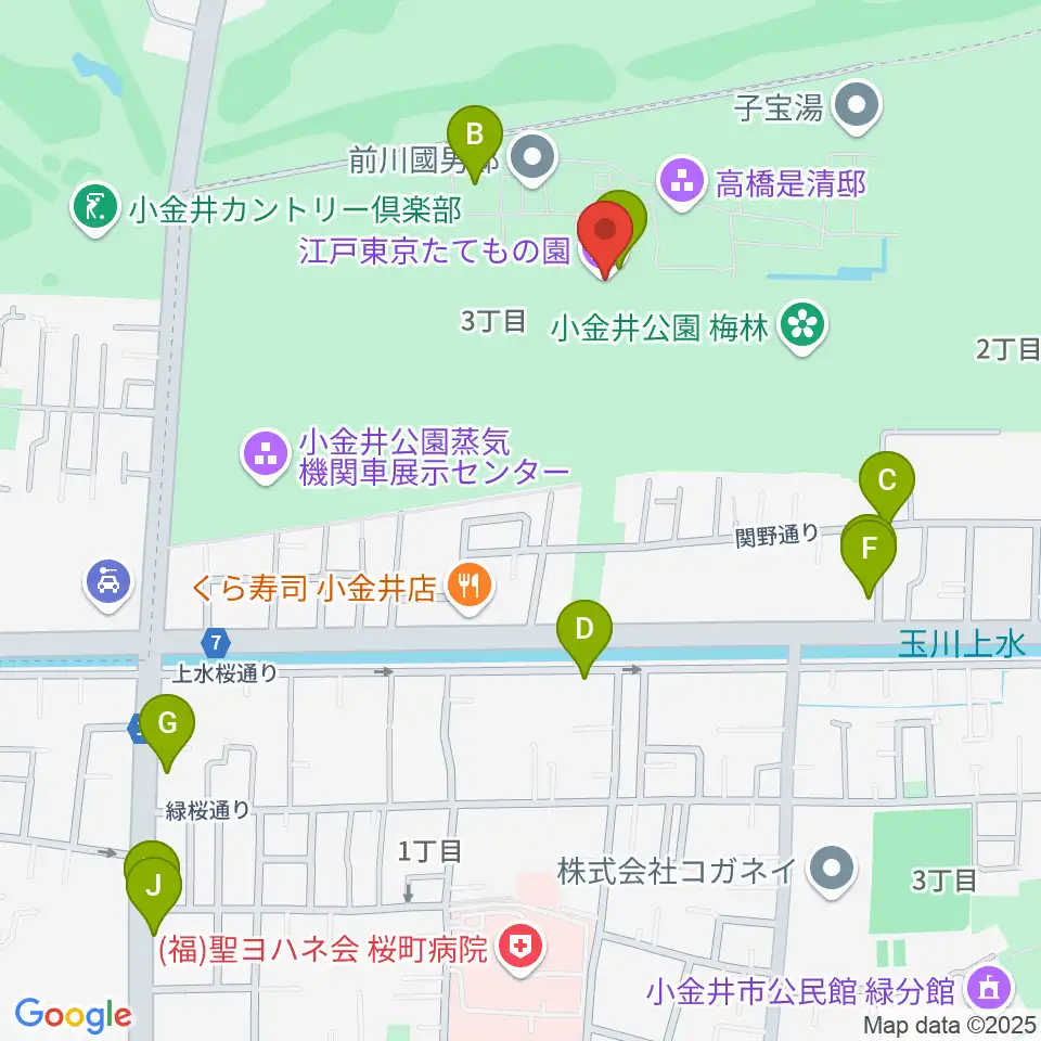 江戸東京たてもの園周辺のカフェ一覧地図