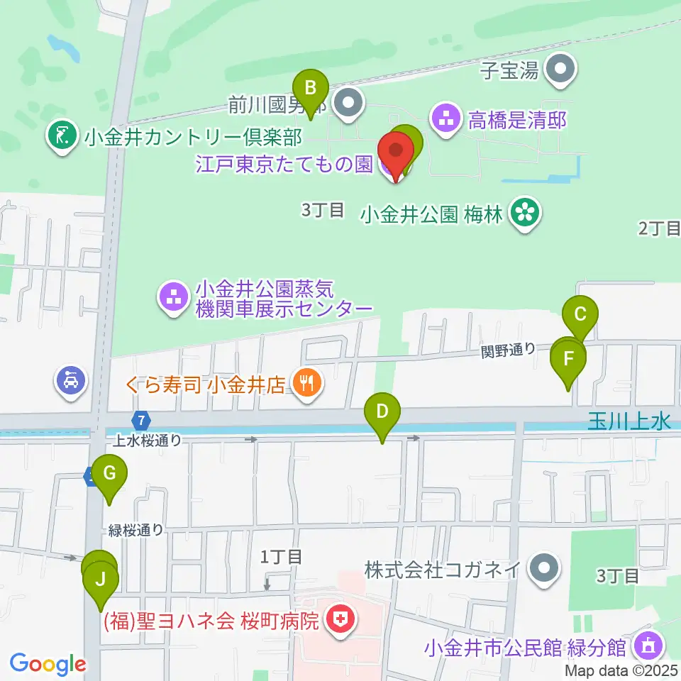 江戸東京たてもの園周辺のカフェ一覧地図