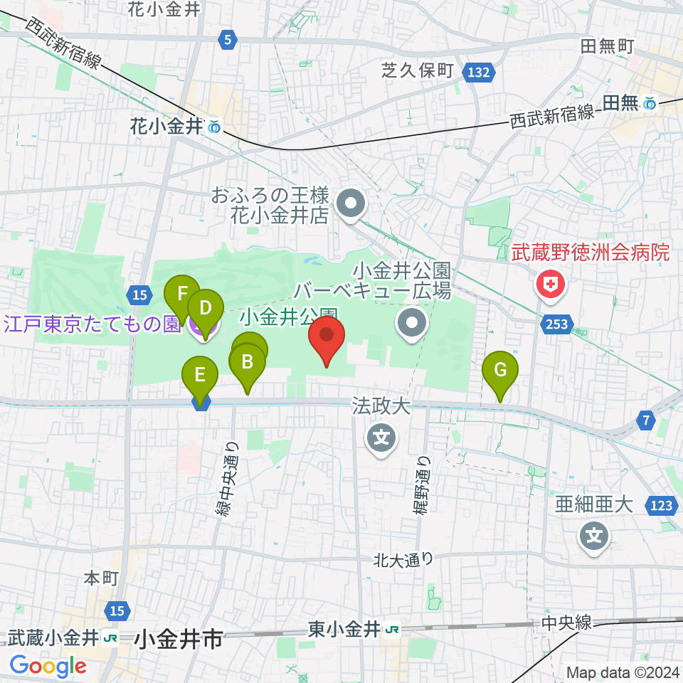 小金井市総合体育館周辺のカフェ一覧地図