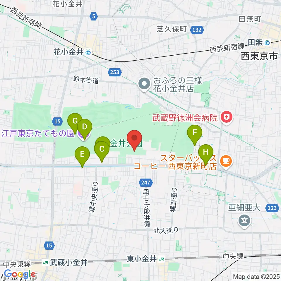 小金井市総合体育館周辺のカフェ一覧地図
