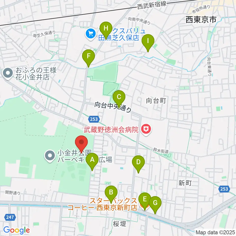 小金井公園野球場周辺のカフェ一覧地図