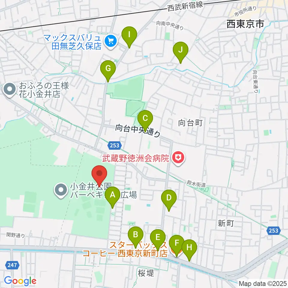 小金井公園野球場周辺のカフェ一覧地図