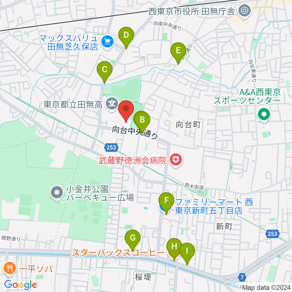 西東京市総合体育館周辺のカフェ一覧地図