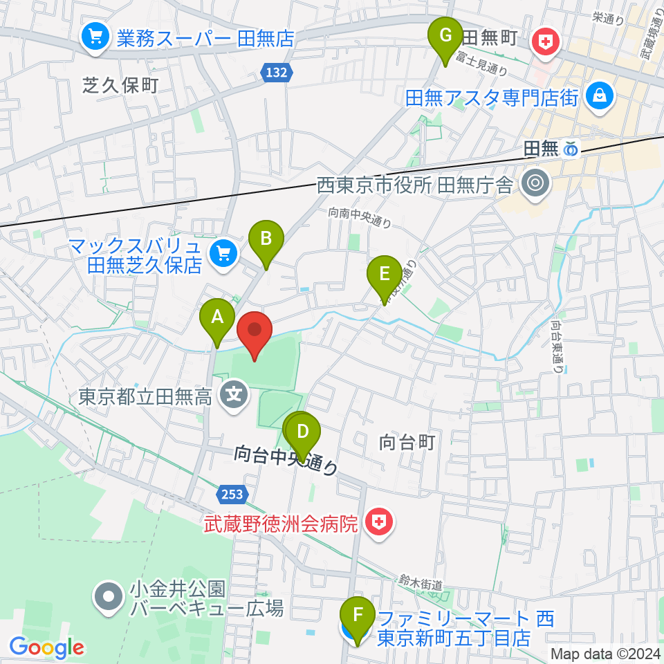 西東京市向台運動場周辺のカフェ一覧地図