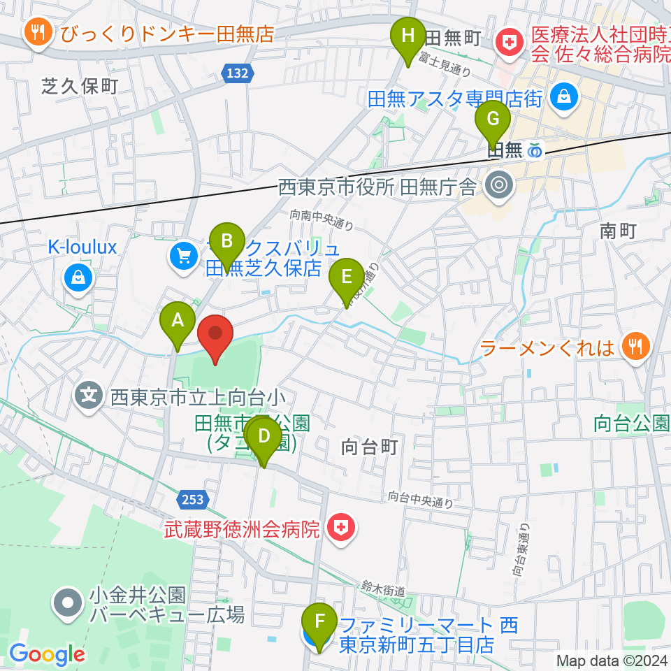 西東京市向台運動場周辺のカフェ一覧地図