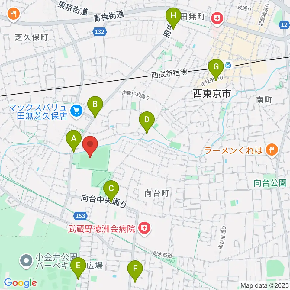 西東京市向台運動場周辺のカフェ一覧地図