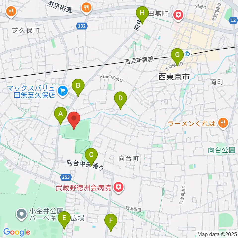 西東京市向台運動場周辺のカフェ一覧地図