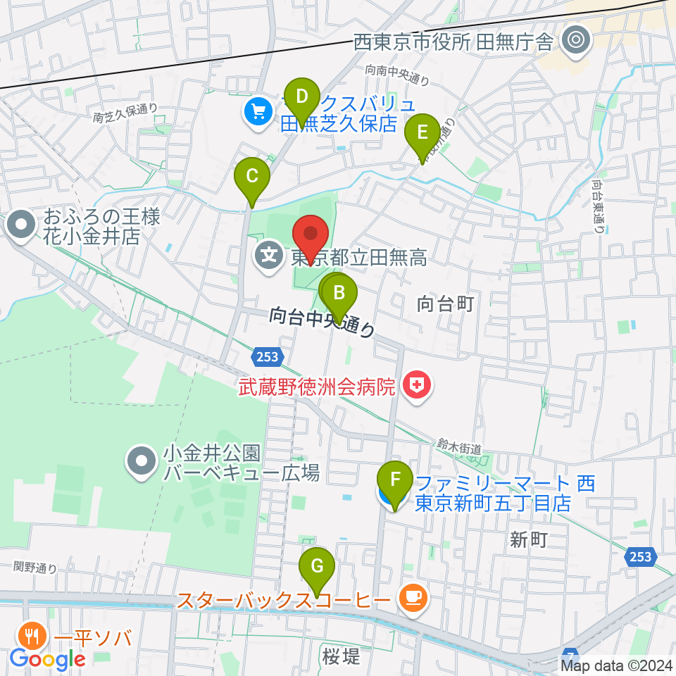 西東京市市民公園グラウンド周辺のカフェ一覧地図