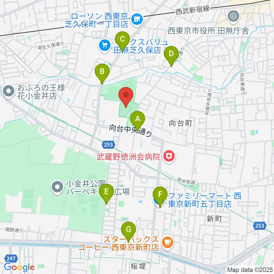西東京市市民公園グラウンド周辺のカフェ一覧地図