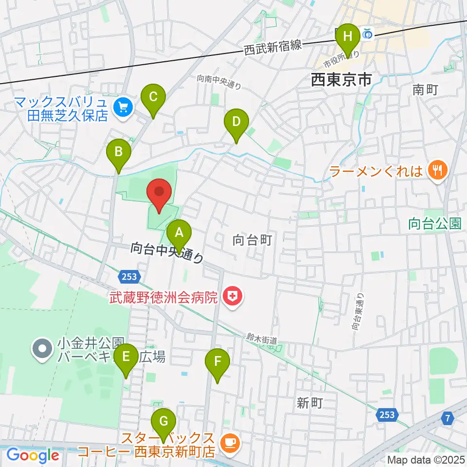 西東京市市民公園グラウンド周辺のカフェ一覧地図