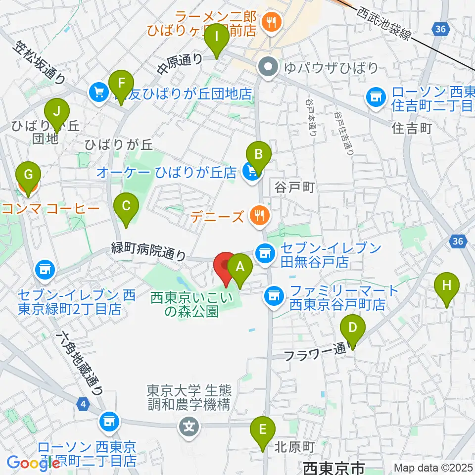 西東京いこいの森公園ボール広場周辺のカフェ一覧地図