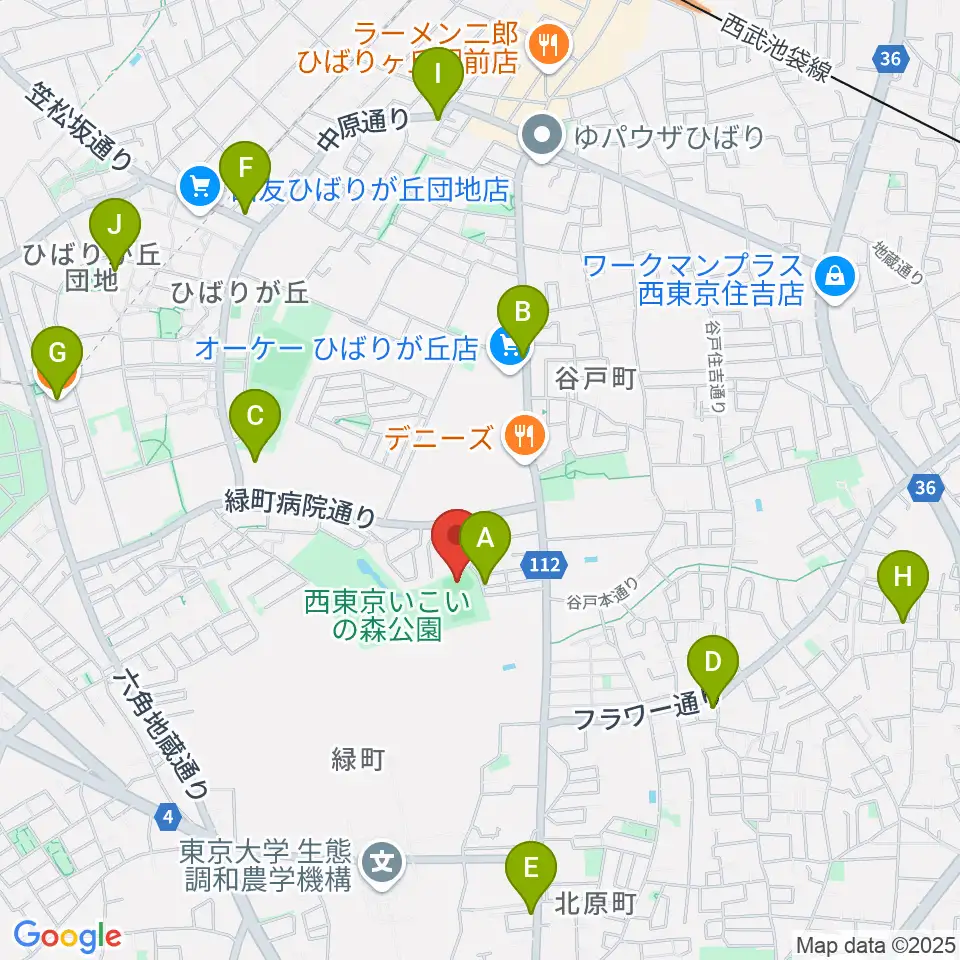 西東京いこいの森公園ボール広場周辺のカフェ一覧地図