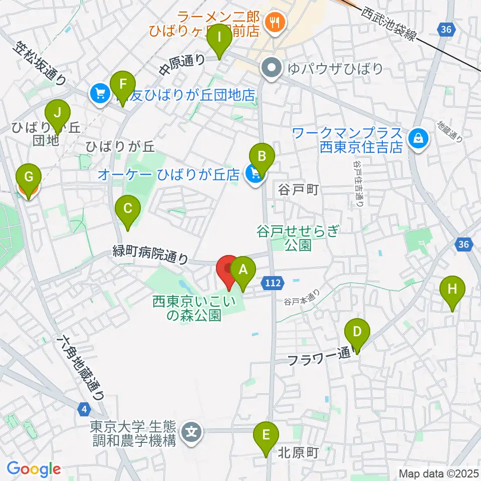 西東京いこいの森公園ボール広場周辺のカフェ一覧地図