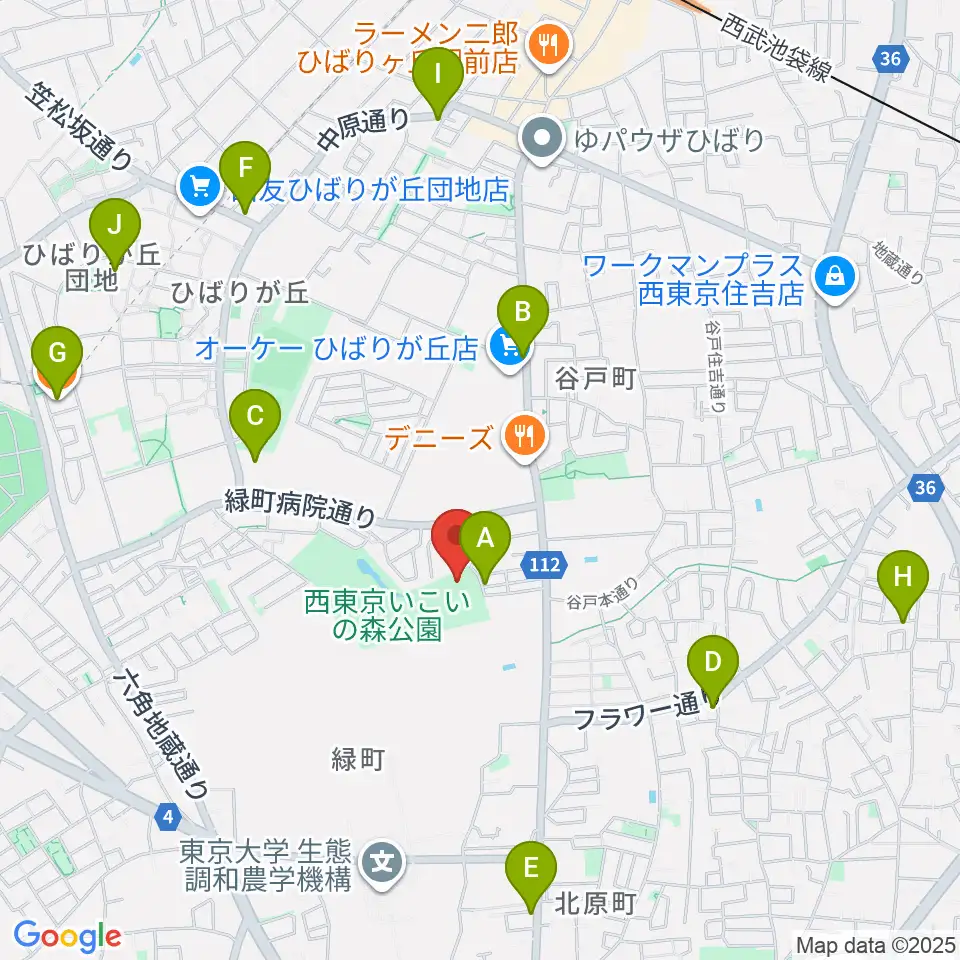 西東京いこいの森公園ボール広場周辺のカフェ一覧地図