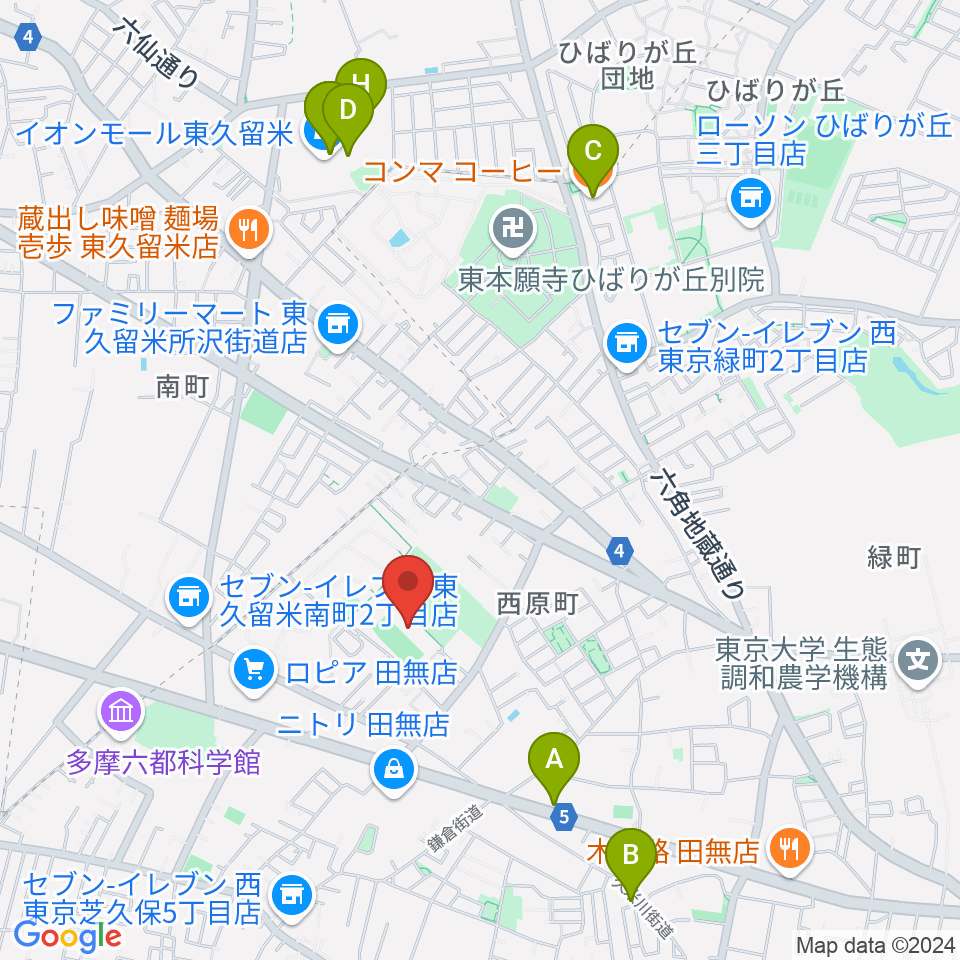 西東京市郷土資料室周辺のカフェ一覧地図