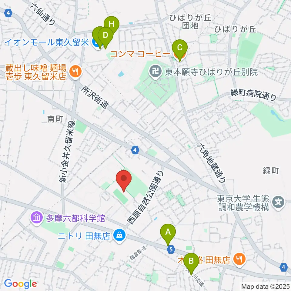 西東京市郷土資料室周辺のカフェ一覧地図