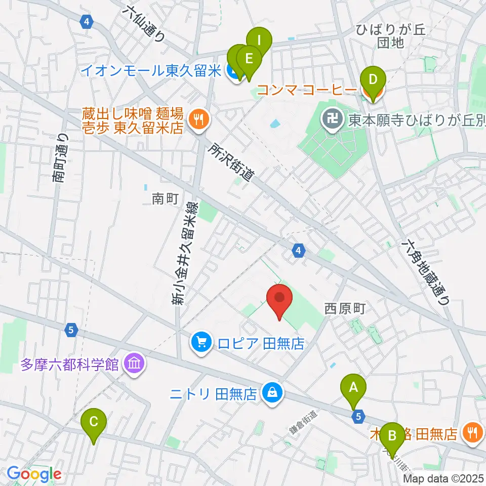 西東京市郷土資料室周辺のカフェ一覧地図