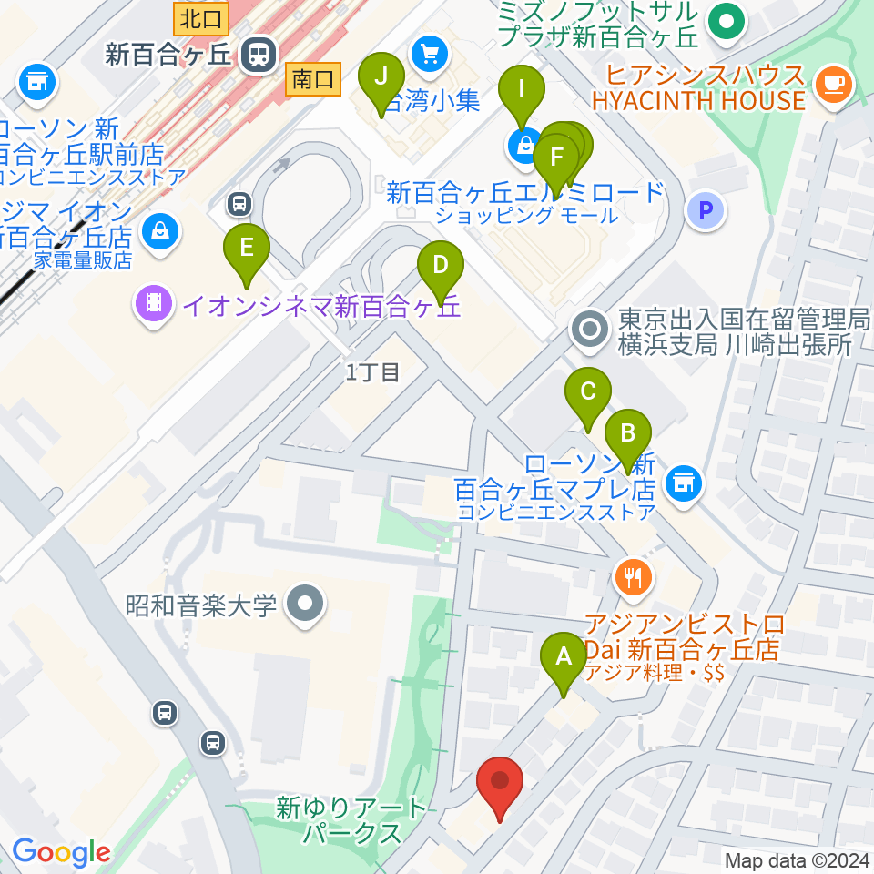 しんゆりBASE周辺のカフェ一覧地図