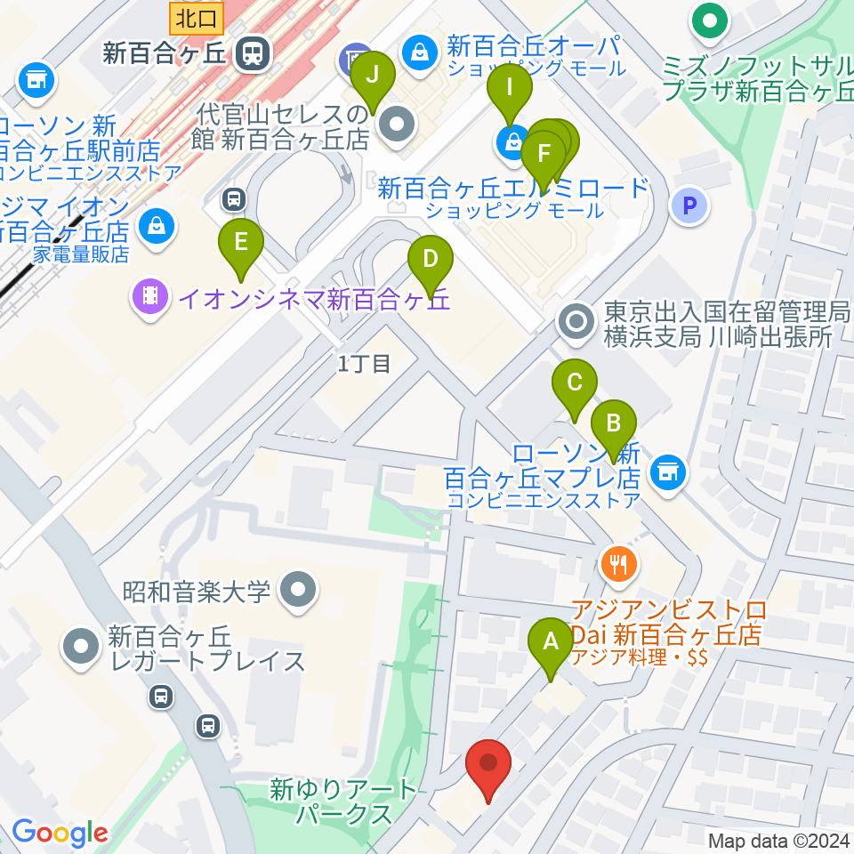 しんゆりBASE周辺のカフェ一覧地図