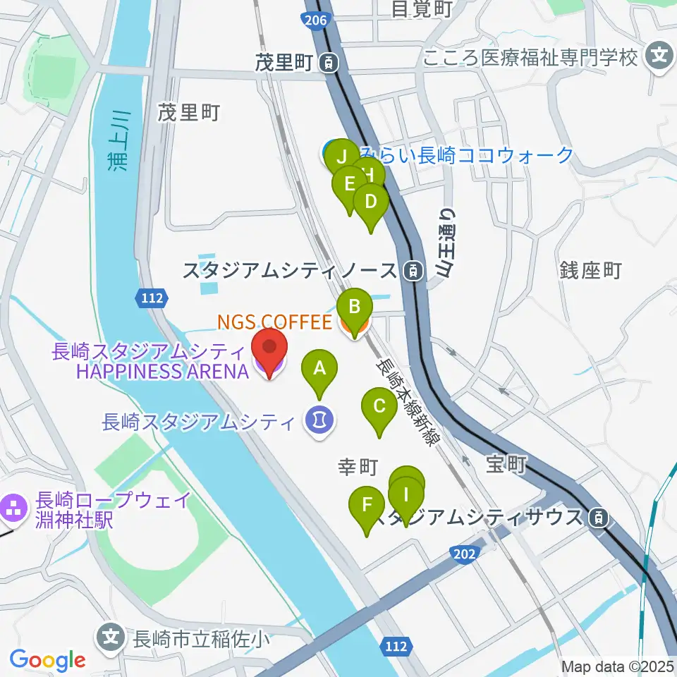 ハピネスアリーナ周辺のカフェ一覧地図
