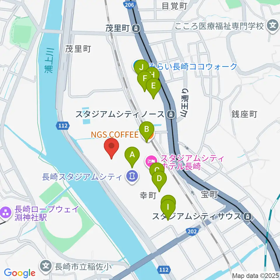 ハピネスアリーナ周辺のカフェ一覧地図