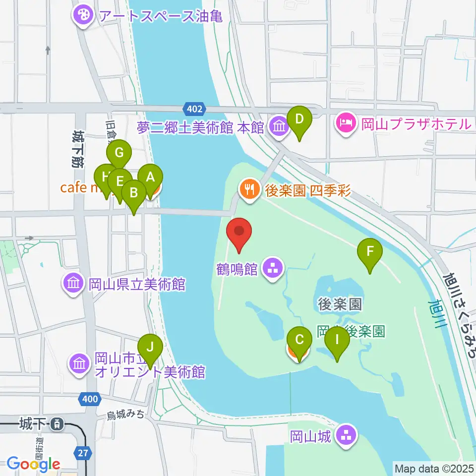 岡山県立博物館周辺のカフェ一覧地図